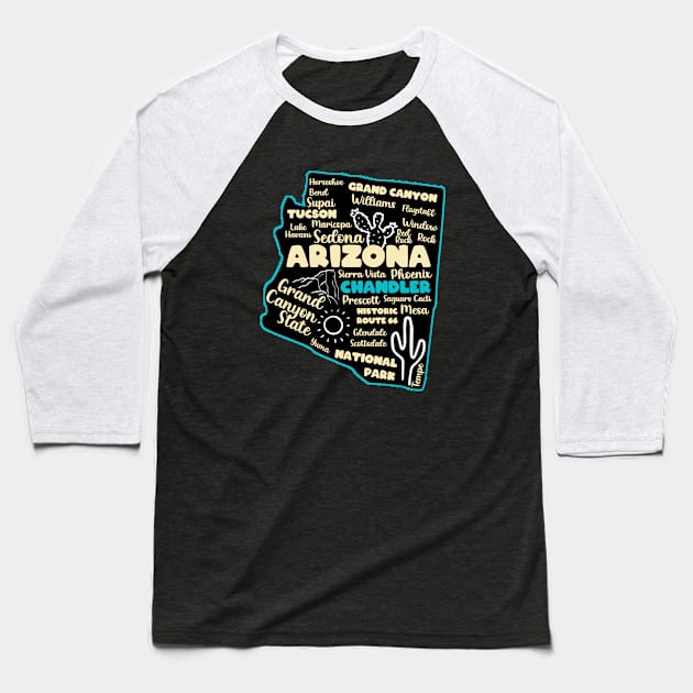 Arizona Chandler map arizona state usa arizona tourism Chandler tourism Baseball T-Shirt by BoogieCreates